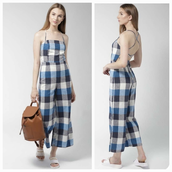 Forever 21 Pants - Forever 21 Large Print Plaid Summer Jumper with Sexy Criss Cross Straps